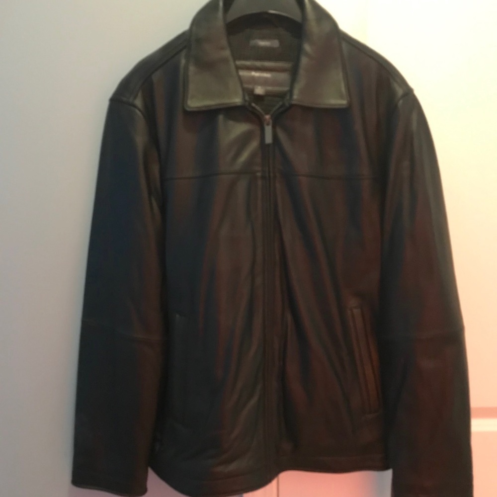 Perry Ellis Black Leather Lambskin Coat Jacket